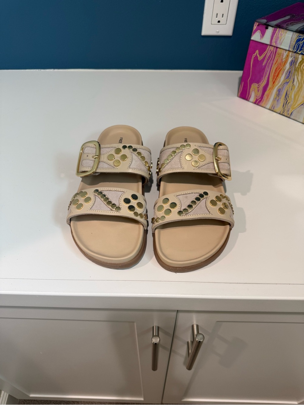 Like new FREE PEOPLE Studded Double Strap Sandals in Beige - Picture 6 of 6